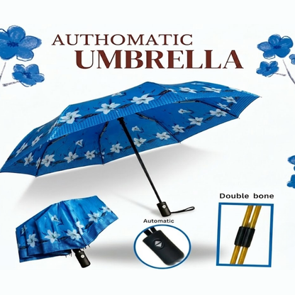 Elegant 3-Fold Automatic Floral Umbrella: Premium Satin-Finish Design with Durable Double-Bone Frame