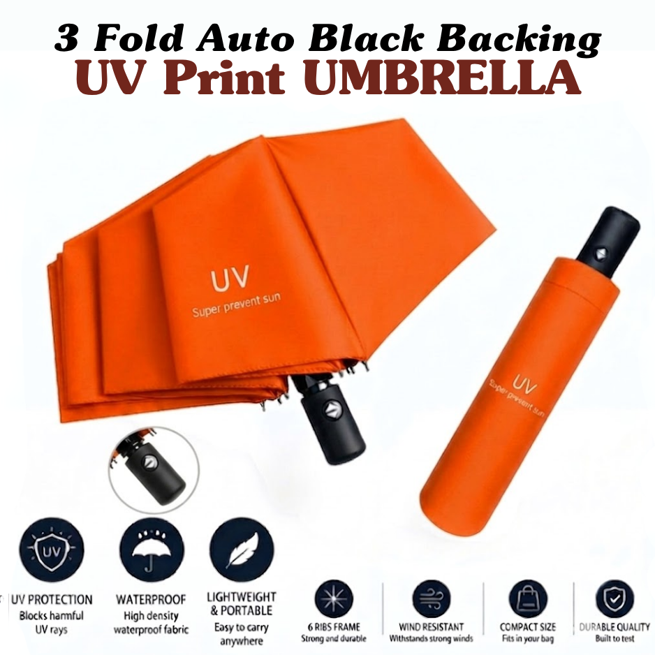 3-Fold Automatic UV-Protection Umbrella: Portable, Wind-Resistant Design with Black Backing (Multiple Colors)