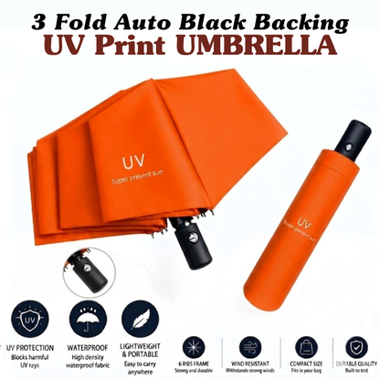 3-Fold Automatic UV-Protection Umbrella: Portable, Wind-Resistant Design with Black Backing (Multiple Colors)