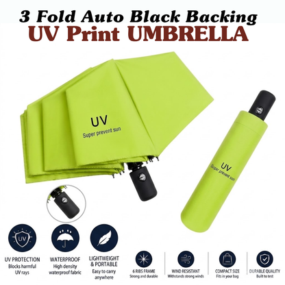 3-Fold Automatic UV-Protection Umbrella: Portable, Wind-Resistant Design with Black Backing (Multiple Colors)