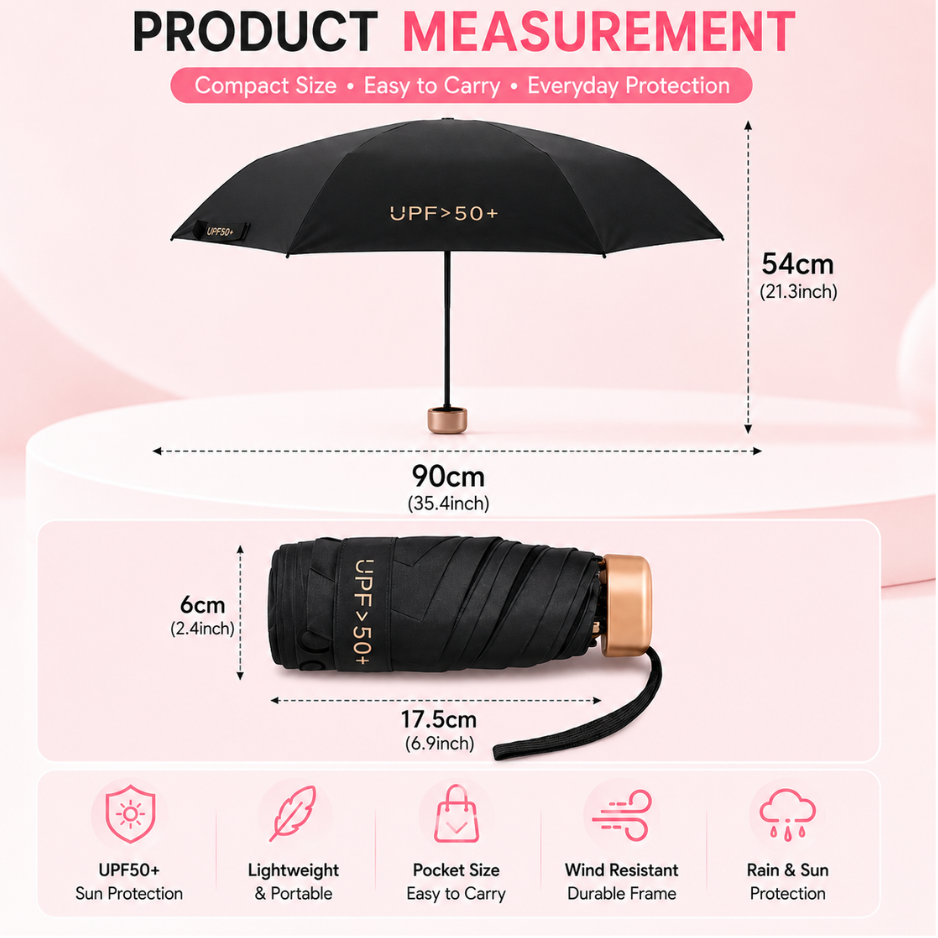 Ultra-Compact Pocket Umbrella – UPF 50+ UV Sun & Rain Protection, Lightweight & Wind-Resistant