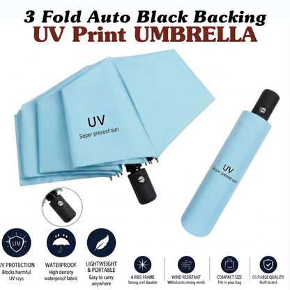 3-Fold Automatic UV-Protection Umbrella: Portable, Wind-Resistant Design with Black Backing (Multiple Colors)