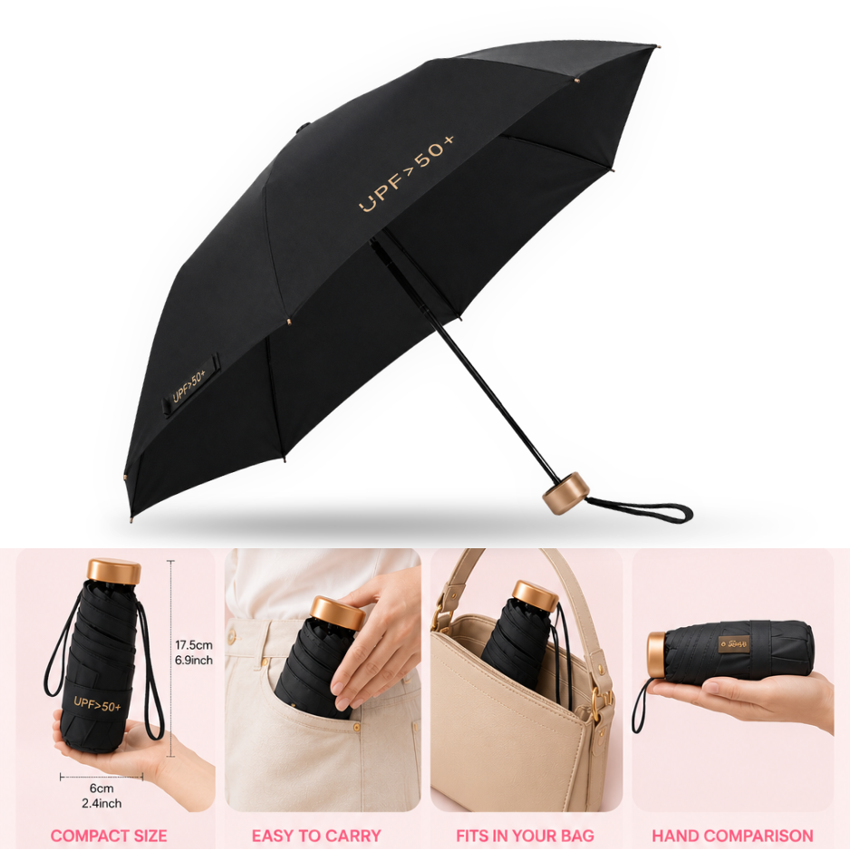 Ultra-Compact Pocket Umbrella – UPF 50+ UV Sun & Rain Protection, Lightweight & Wind-Resistant
