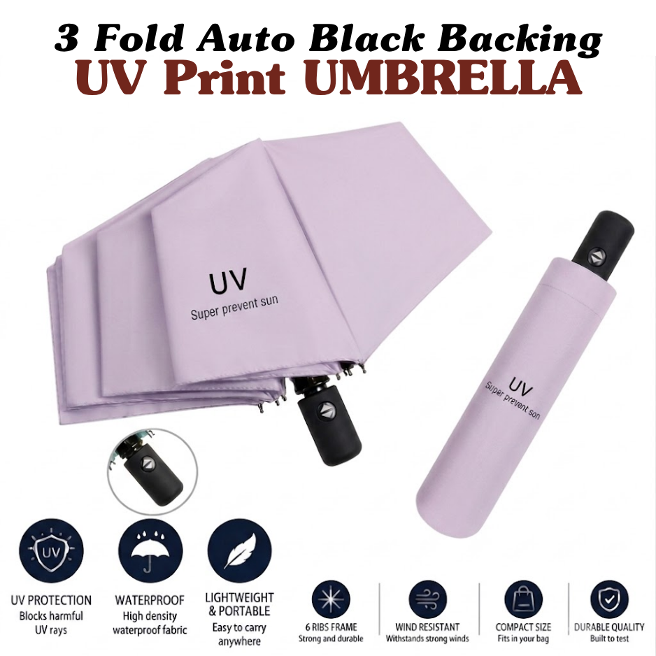 3-Fold Automatic UV-Protection Umbrella: Portable, Wind-Resistant Design with Black Backing (Multiple Colors)