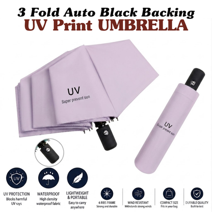 3-Fold Automatic UV-Protection Umbrella: Portable, Wind-Resistant Design with Black Backing (Multiple Colors)