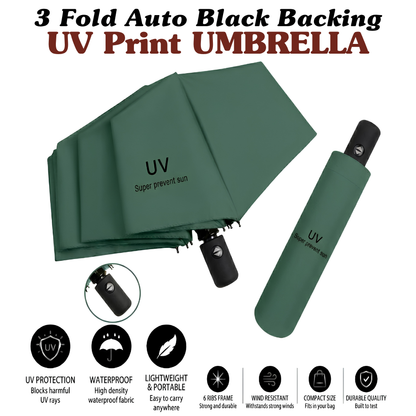 3-Fold Automatic UV-Protection Umbrella: Portable, Wind-Resistant Design with Black Backing (Multiple Colors)