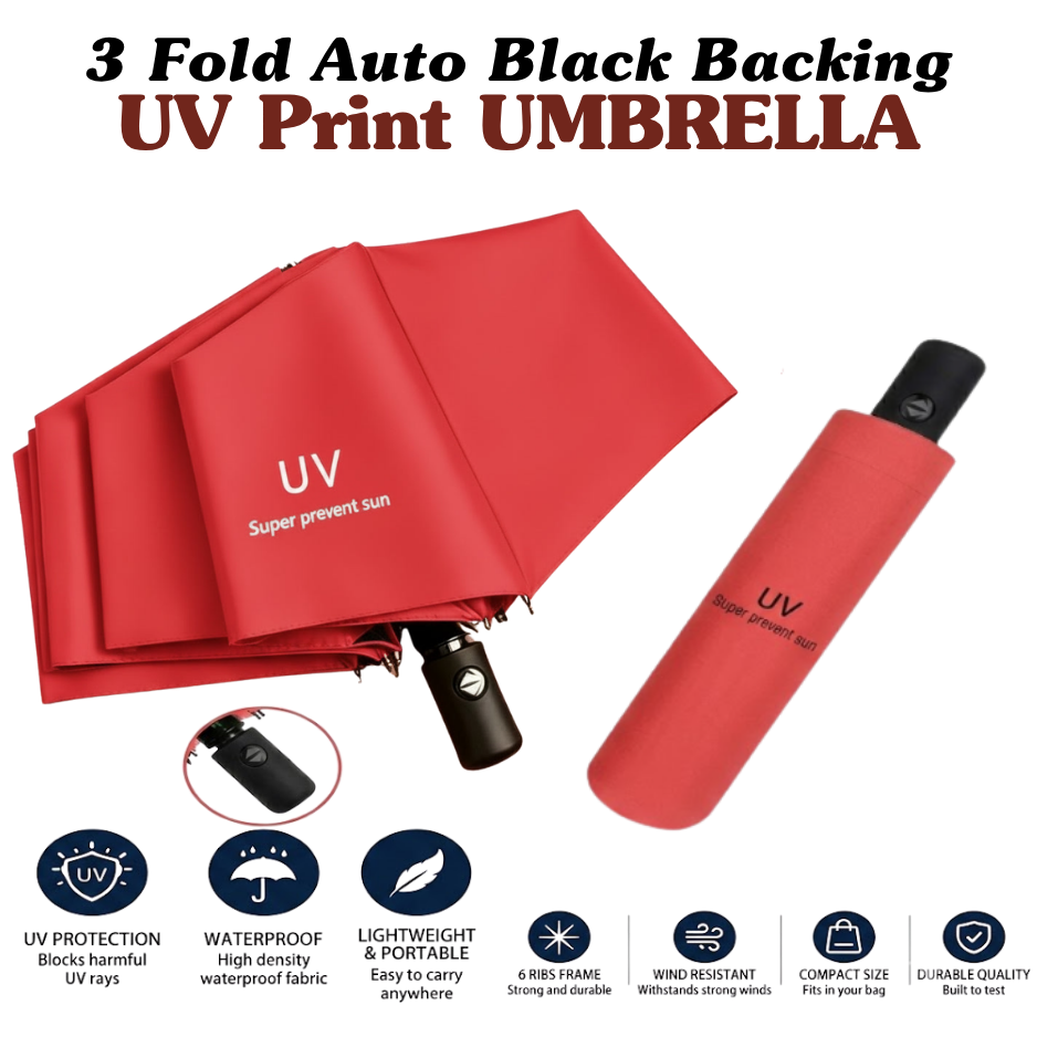 3-Fold Automatic UV-Protection Umbrella: Portable, Wind-Resistant Design with Black Backing (Multiple Colors)
