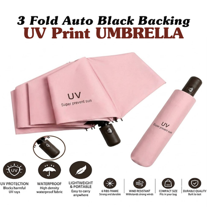 3-Fold Automatic UV-Protection Umbrella: Portable, Wind-Resistant Design with Black Backing (Multiple Colors)