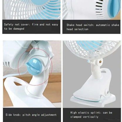 T-Wolf F180 Portable Shaking Head Three Blade Folding Grow Tent Mini Table Clip Fan With Oscillating Clip Table Clip Fan