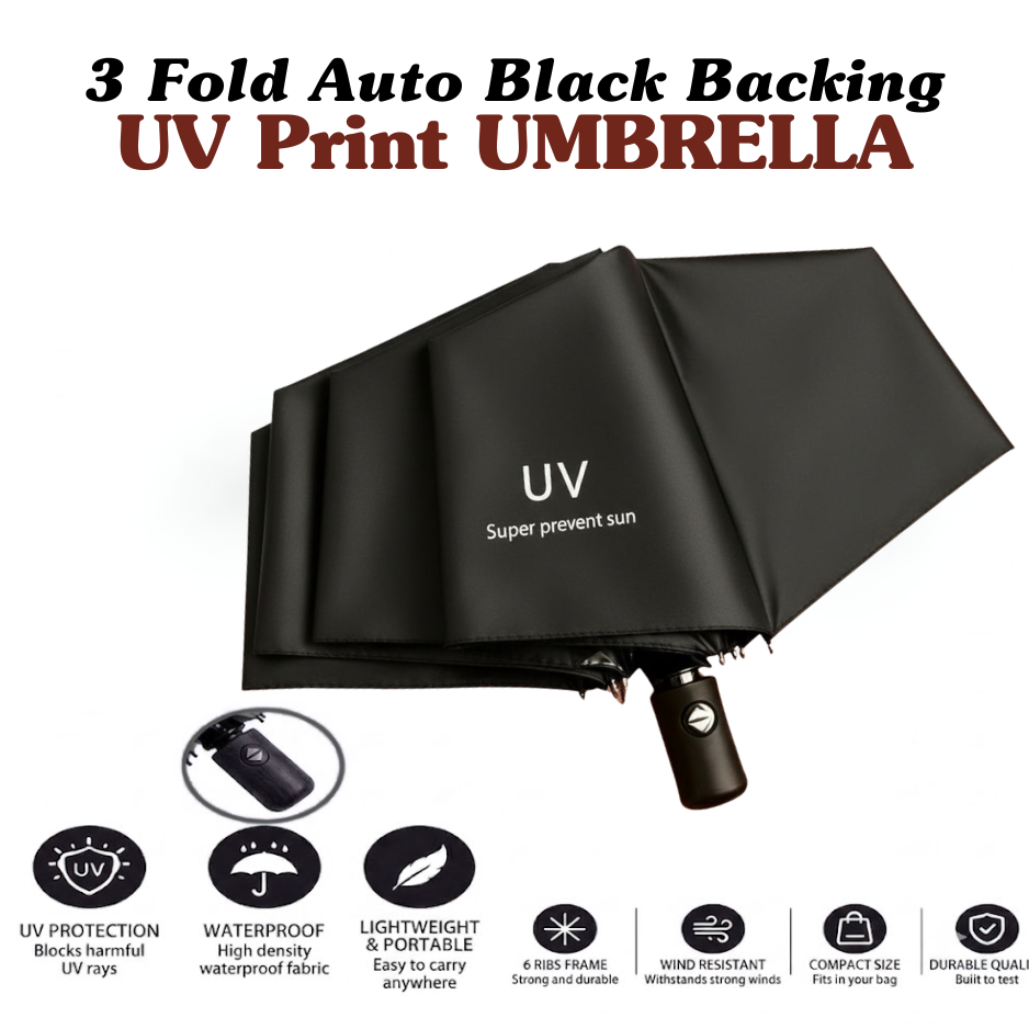 3-Fold Automatic UV-Protection Umbrella: Portable, Wind-Resistant Design with Black Backing (Multiple Colors)