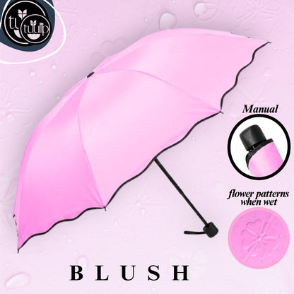 Magic Flower Manual Folding Umbrella 8 Ribs | UV Protection Sun & Rain Umbrella | Cute Pastel Color Compact Travel Umbrella