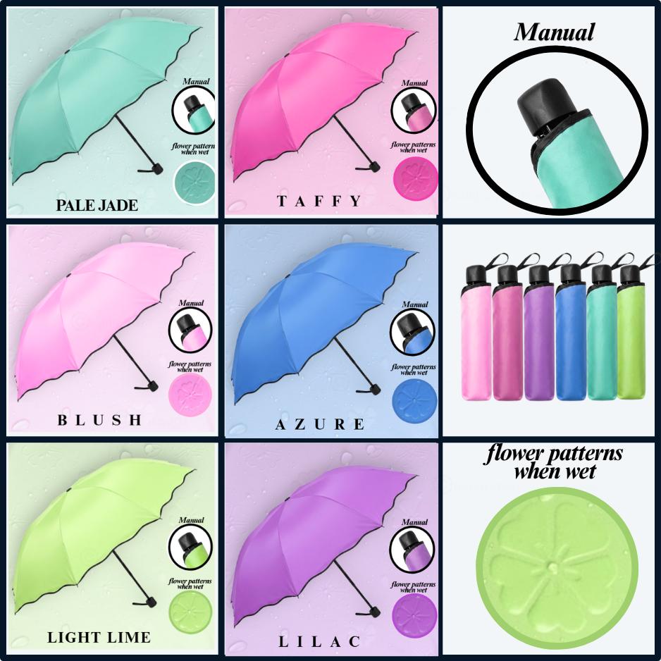 Magic Flower Manual Folding Umbrella 8 Ribs | UV Protection Sun & Rain Umbrella | Cute Pastel Color Compact Travel Umbrella